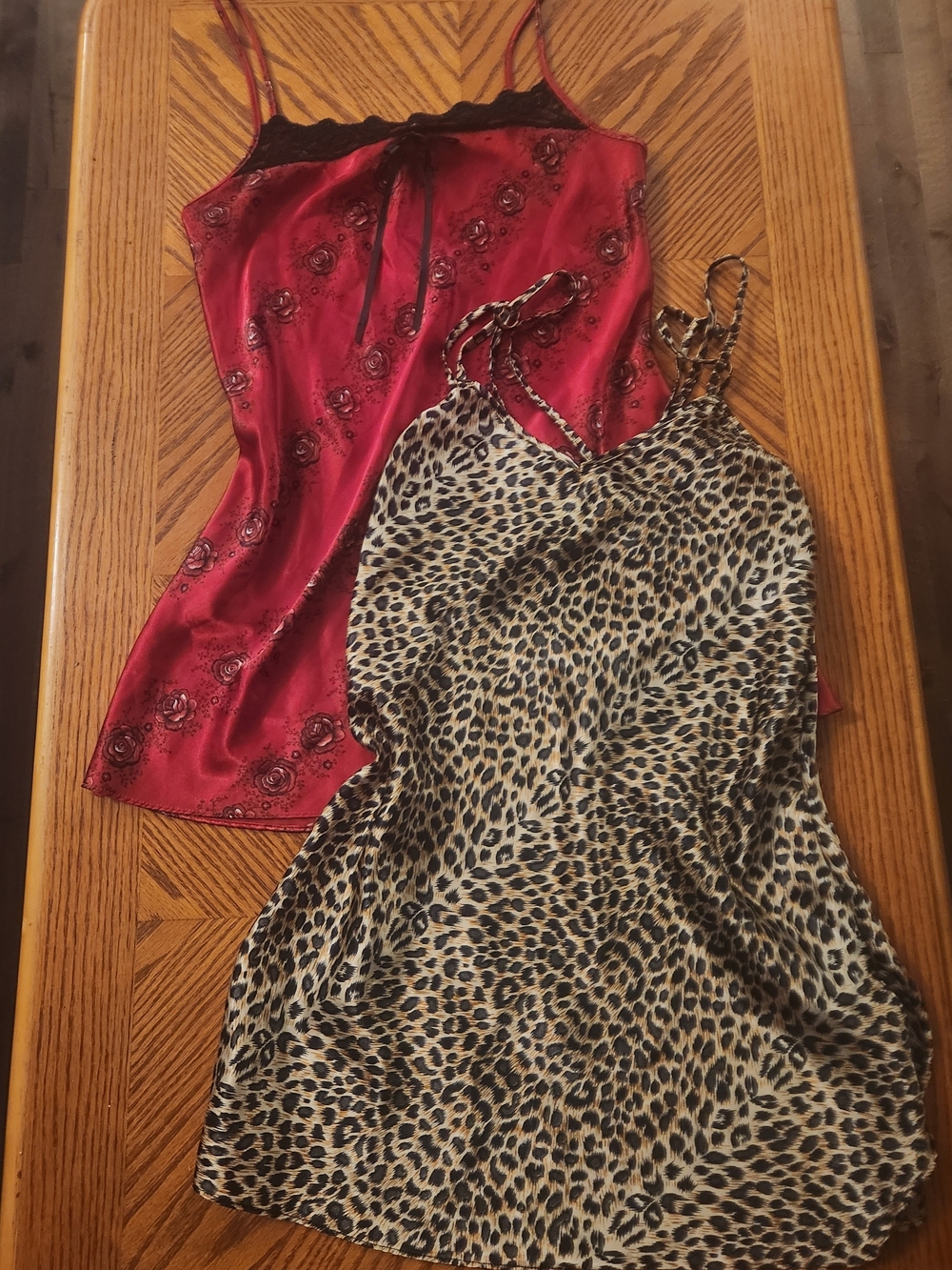 Silky Leopard Print & Red Satin Cami Dresses